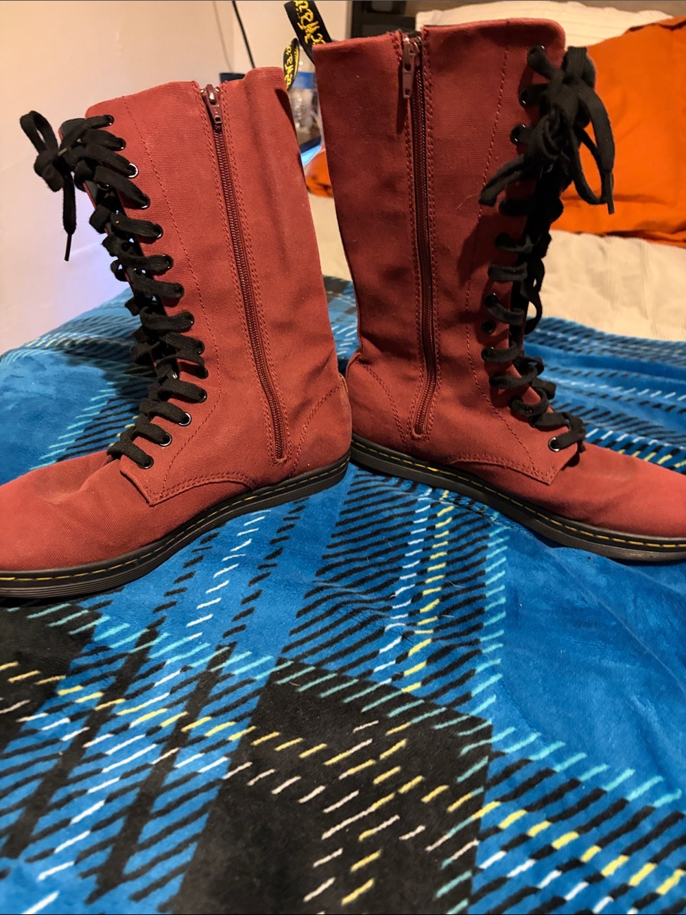 Dr. Martens Red Canvas Lace-Up Combat Boots - Picture 2 of 3